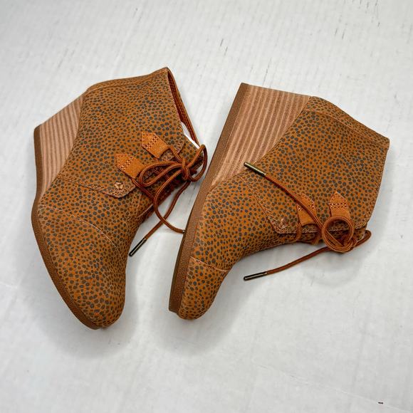 TOMS Ankle Wedge Kala Bootie - Tan Mini Cheetah Suede NEW Size 6 - Picture 5 of 13